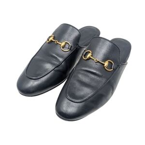 Gucci Black Leather Princetown Horsebit Loafer Mule Size EU 37.5